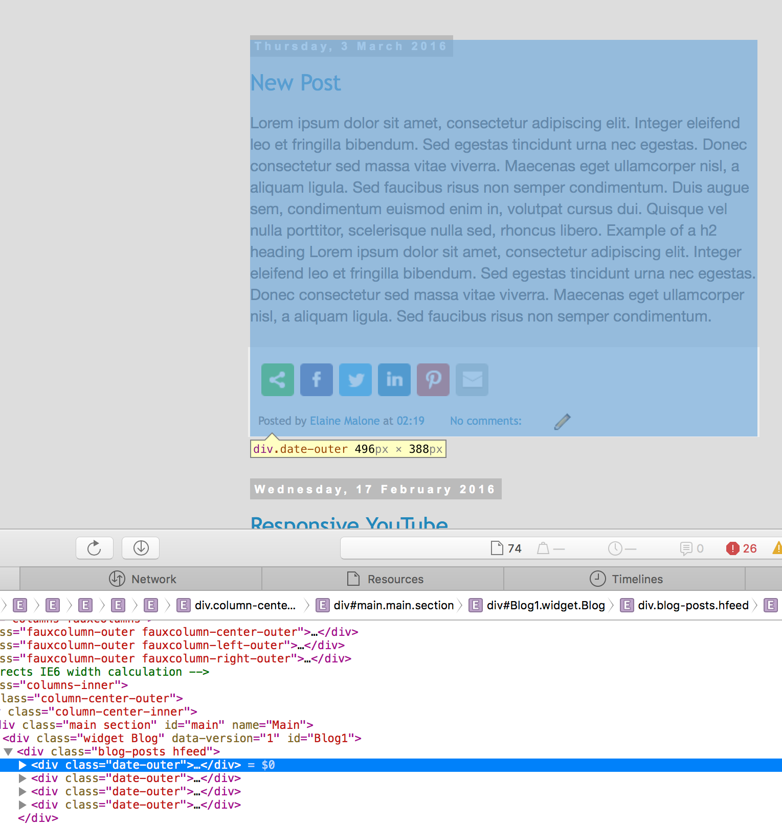 How to separate blog posts on blogger into different boxes - card design 