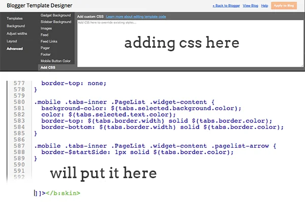 adding css code to b:skin or template
