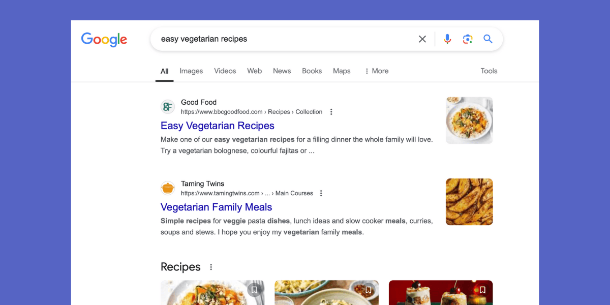 An example of Google search Results to show how to use keywords in title tags and meta descriptions